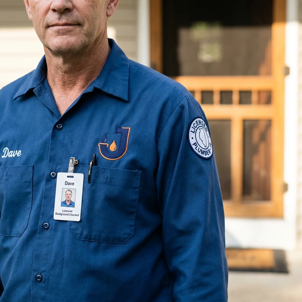 Licensed plumber showing ID badge in Lafayette Hill, PA