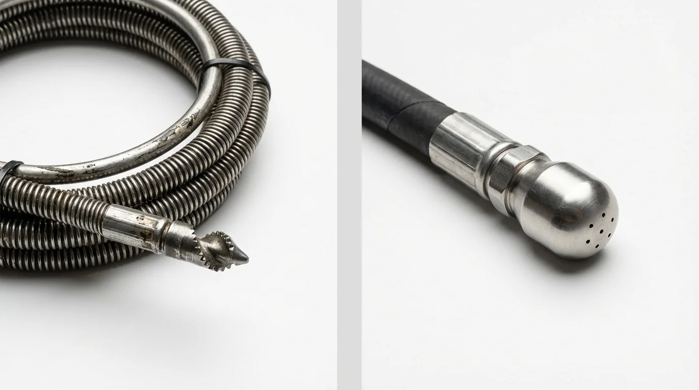 Drain snake cable and hydro jetting nozzle used for drain cleaning in Lafayette Hill, PA