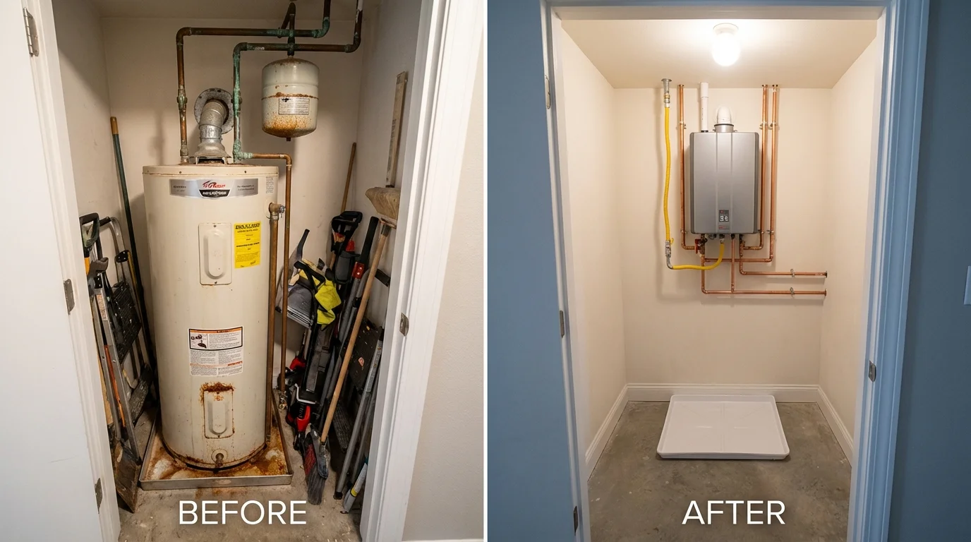 Tank water heater versus wall-mounted tankless unit comparison for Lafayette Hill, PA homeowners