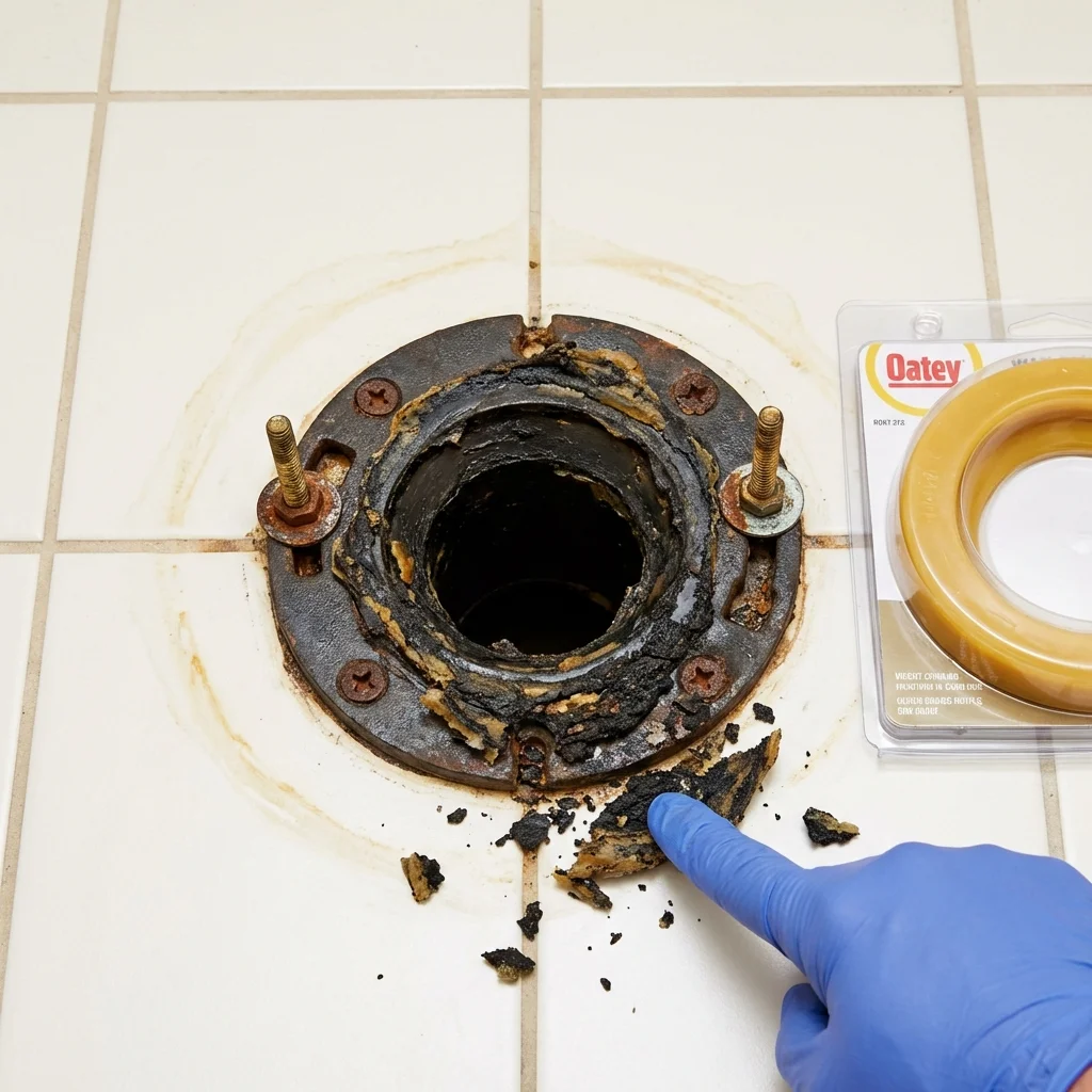Failed wax ring showing water seepage at the base of a toilet in a Lafayette Hill, PA home