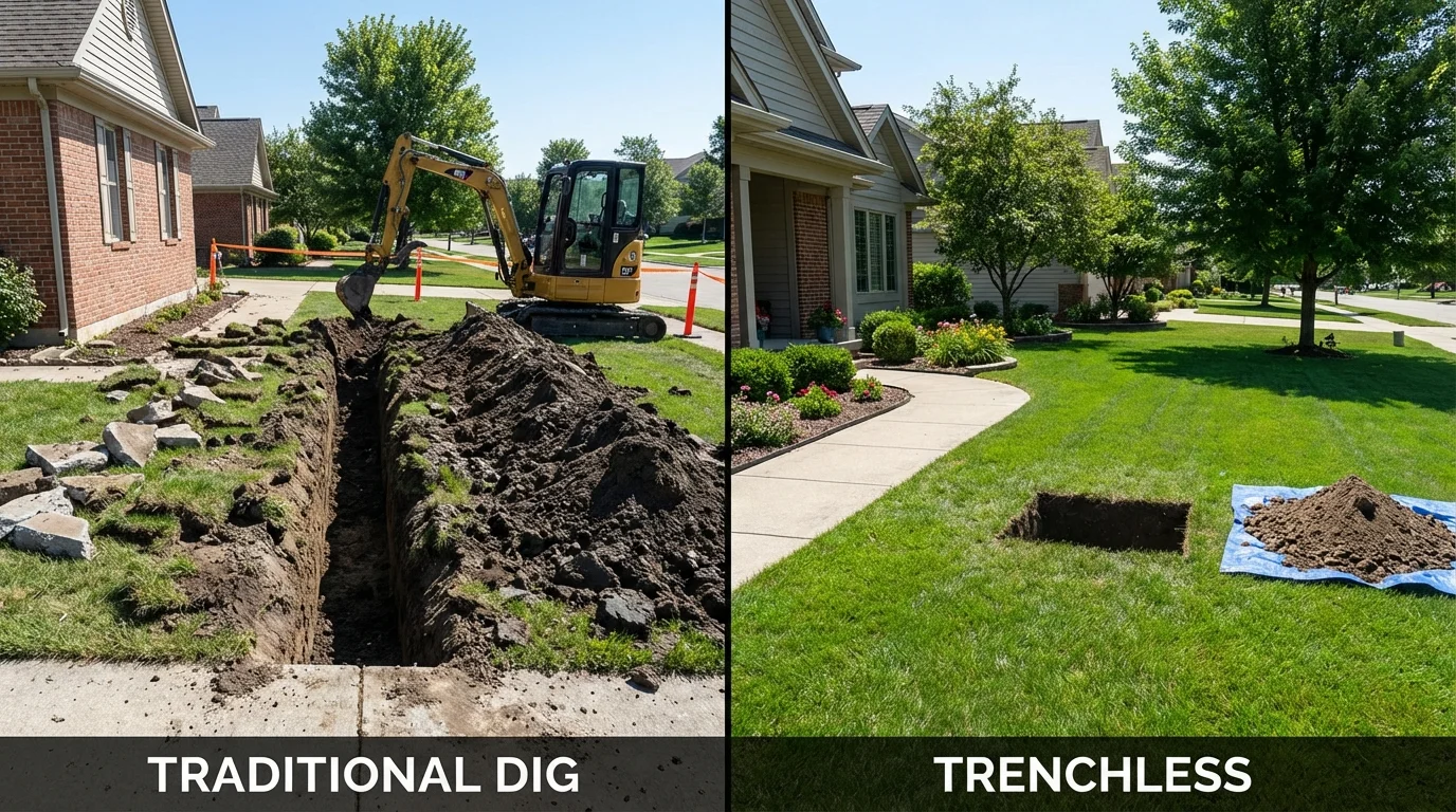 Trenchless sewer repair with minimal yard damage versus traditional excavation in Lafayette Hill, PA
